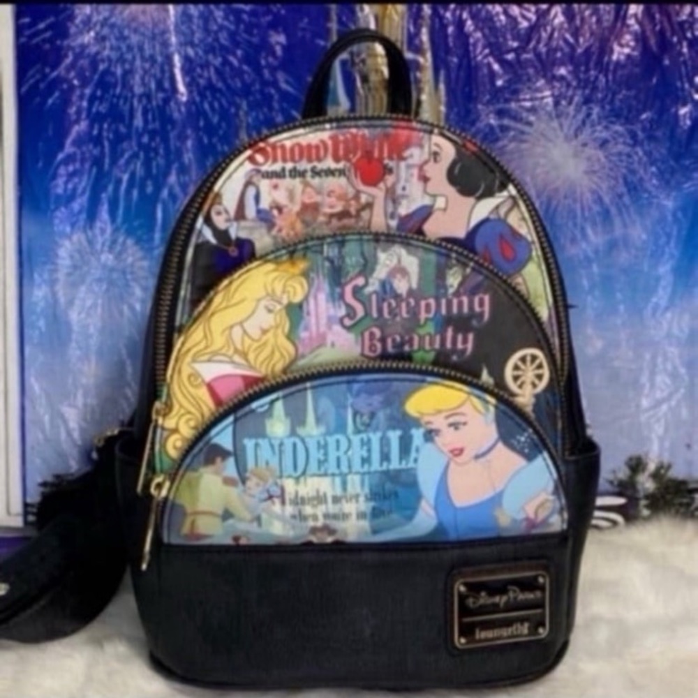 Disney Parks Princess Movie Poster Triple Zip Loungefly Mini Backpack